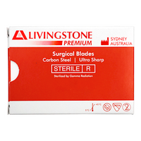 Livingstone Premium Surgical Scalpel Blade, Size 12, Carbon Steel, Ultra Sharp, Sterile, 100 Pieces/Box