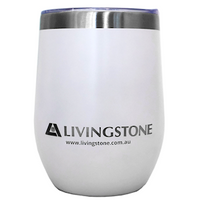 Livingstone Vacuum Coffee Tea Mug With Drinking Lid, 12 Ounce, 11.5 x 9 x 9cm, Stainless Steel 304 With Plastic, White, Each Each