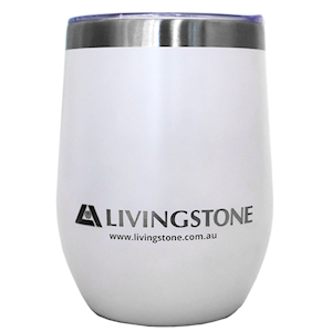 Livingstone Vacuum Coffee Tea Mug With Drinking Lid, 12 Ounce, 11.5 x 9 x 9cm, Stainless Steel 304 With Plastic, White, Each Each