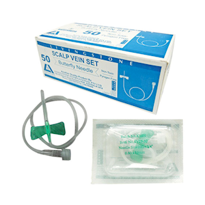 Livingstone Winged Scalp Vein Infusion Set, 21 Gauge x 0.75 Inch Needle, 30cm Tube, Green, with Luer Lock Adaptor 1.8cm, 50/Box