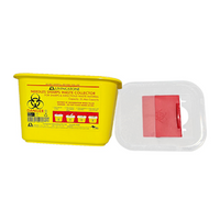 Livingstone Needles Sharps Waste Collector, 2 Litres, Sliding Safety Lid & Needle Slots, Clear View Top, Square, Recyclable, Yellow, Each