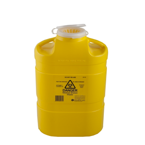 Fittank Needles Sharps Waste Collector, 8L Capacity, with Resealable Snap Top and Petal Insert, Yellow, Each Each