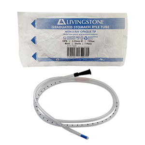 Livingstone Graduated Stomach Duodenal Ryles Tube, with X-Ray Opaque Tip, 10FG, 3.33mm, 122cm, Sterile, Black Colour, Each Each