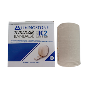 Livingstone Tubular Cotton Stockinette Bandage, Size K2, Flat Width: 27cm Unstretched Width x 10m, Small Trunks, 1 Roll/Box Box
