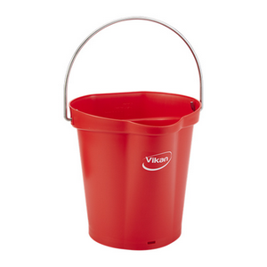 Vikan Bucket, 6L, Autoclavable up to 121degC, Heavy Duty, Polypropylene, Stainless Steel Handle, Red, Each Each