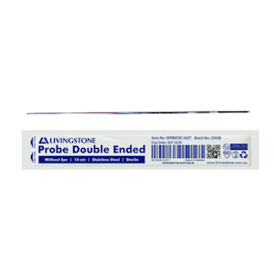 Livingstone Probe Double Ended, without Eye, 14cm, 3.2 Grams, Peel Pouch 3cm x 20cm, Stainless Steel, Sterile, Each Each